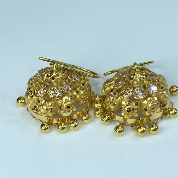 22K yellow gold Floral Filigree Jhumki earrings 5.6g 1.5" JR8567 - Picture 2 of 6